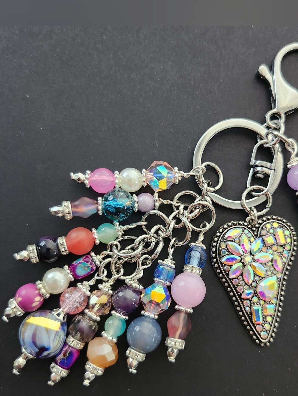 Heart Purse Charm or Keychain Quartz Jasper Amethyst Handcrafted